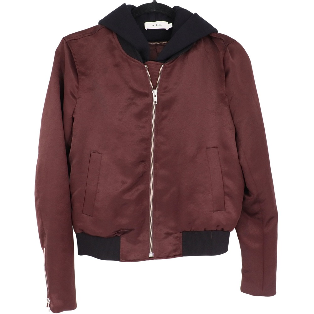 A.L.C. Jacket Edison Satin Convertible Bomber Bordeaux Black Size XS Casual